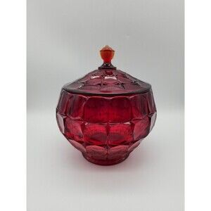Vintage MCM Tiara Constellation Ruby Red Amberina Glass Biscuit Cookie Jar